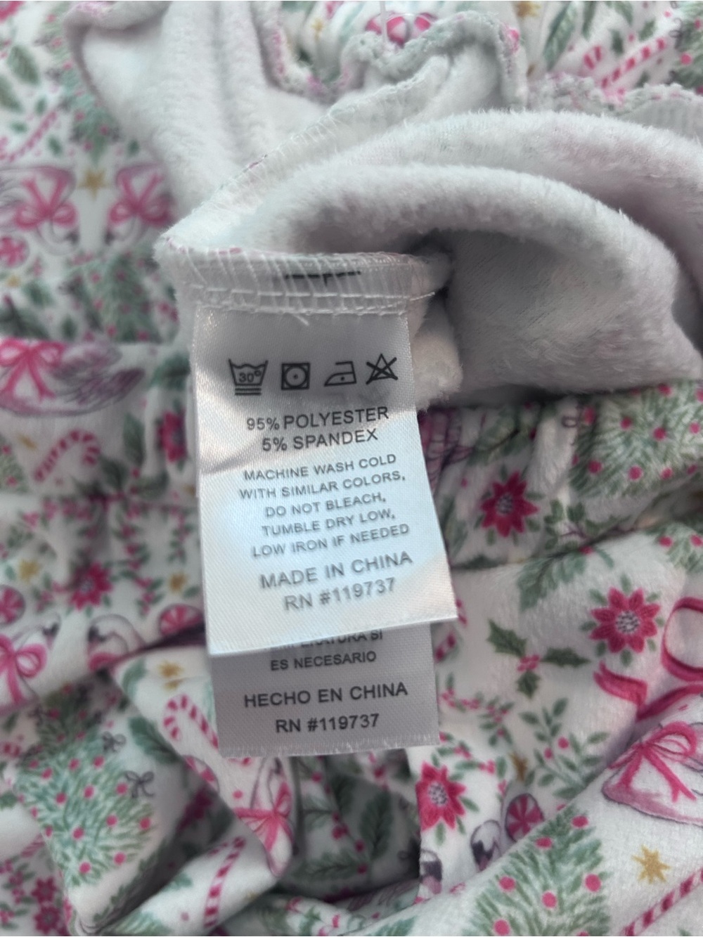 Envogue White Holiday Floral & Candy-Print Pajama Pant Pink Accents. Size L NWT - Picture 7 of 8